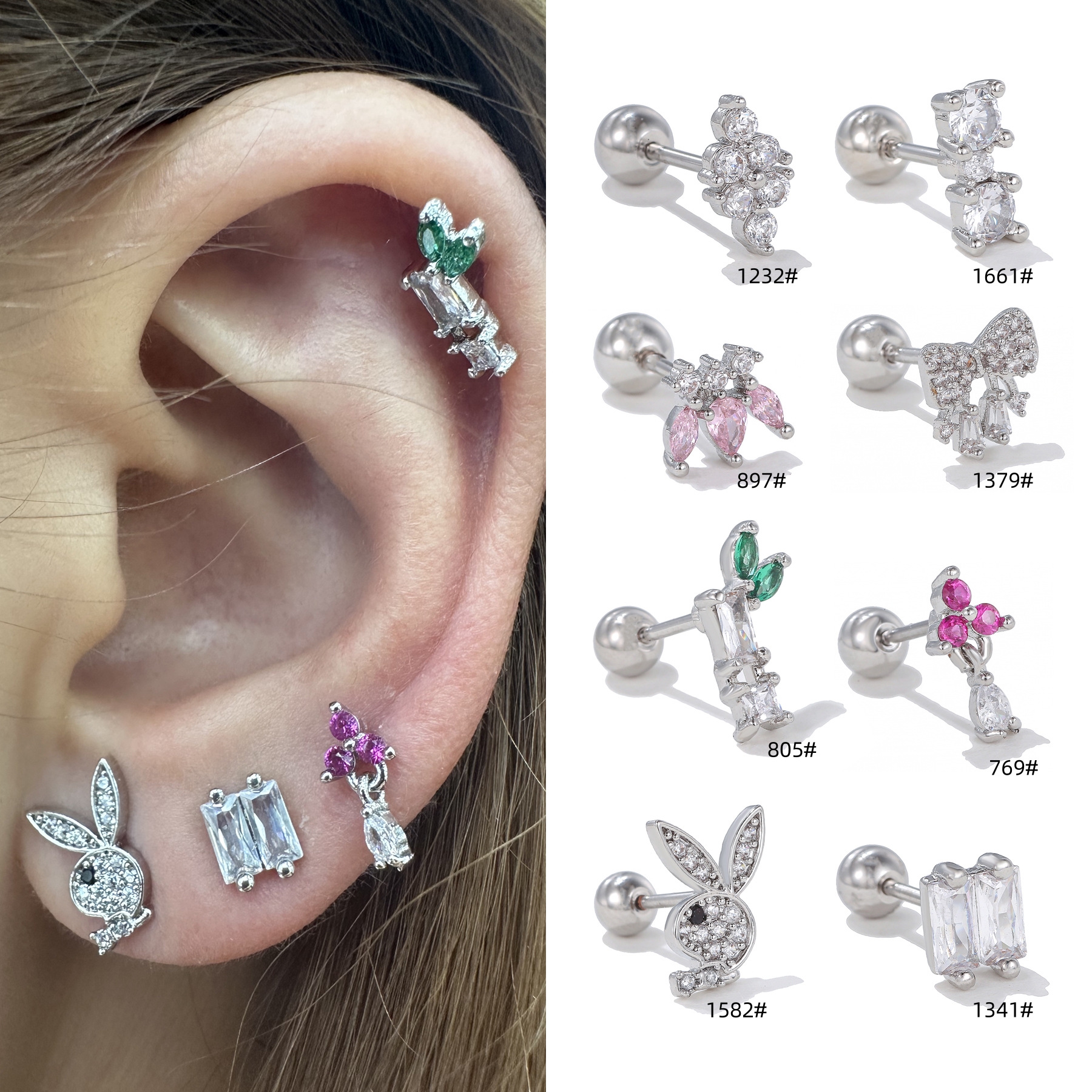 1 Piece Ig Style Simple Style Geometric Animal Plating Inlay Brass Zircon 18k Gold Plated White Gold Plated Ear Studs display picture 1