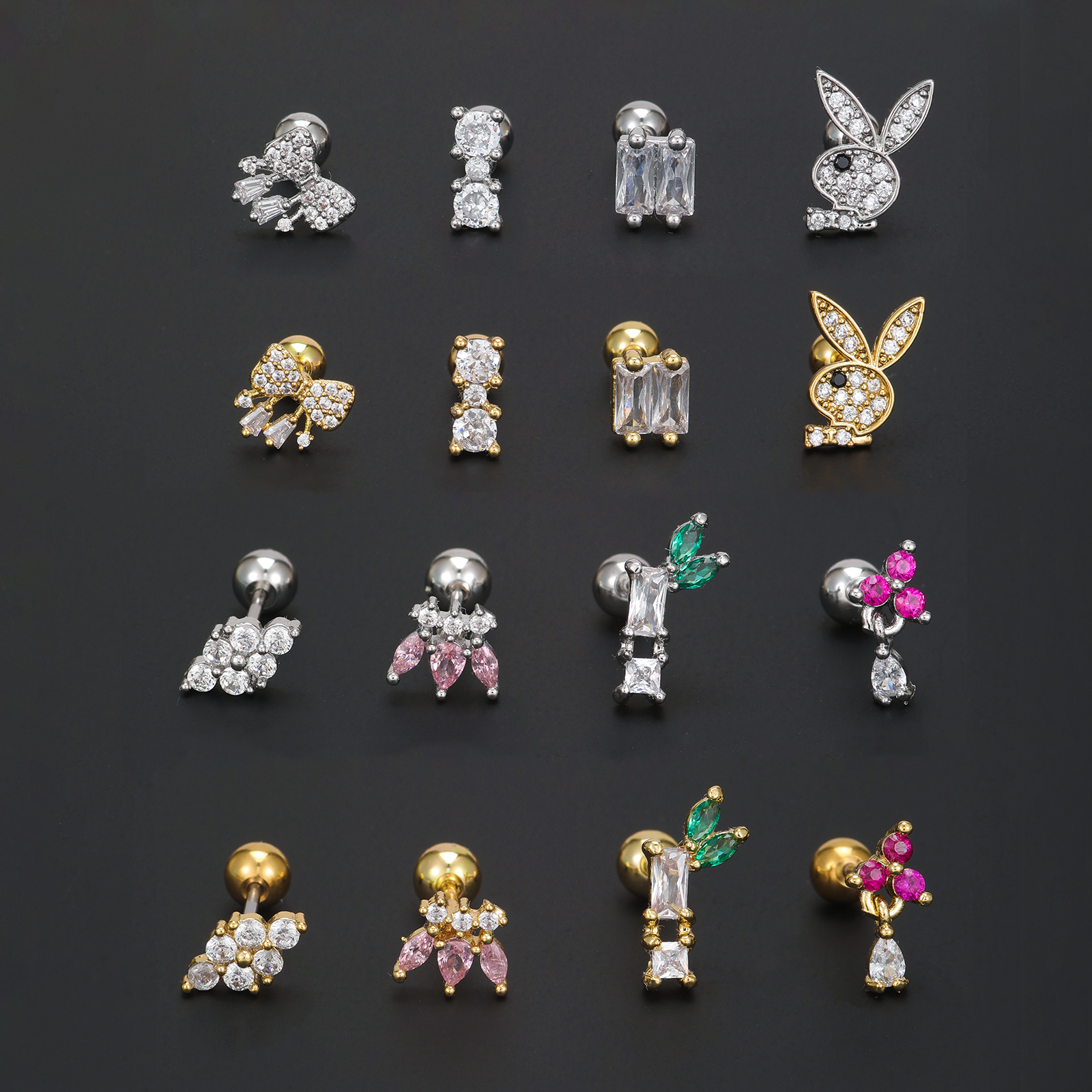 1 Piece Ig Style Simple Style Geometric Animal Plating Inlay Brass Zircon 18k Gold Plated White Gold Plated Ear Studs display picture 2