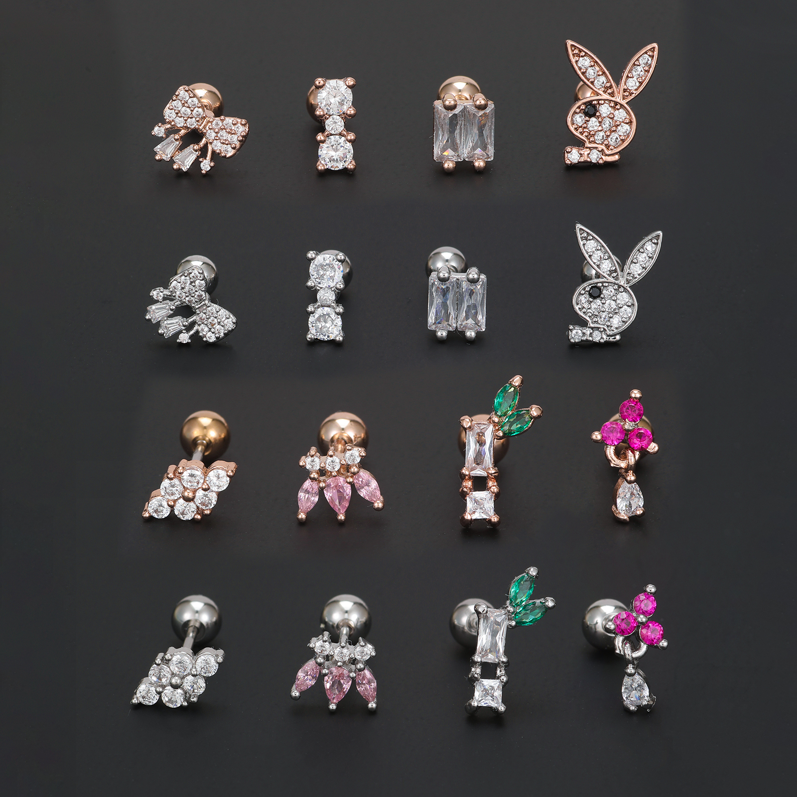 1 Piece Ig Style Simple Style Geometric Animal Plating Inlay Brass Zircon 18k Gold Plated White Gold Plated Ear Studs display picture 3