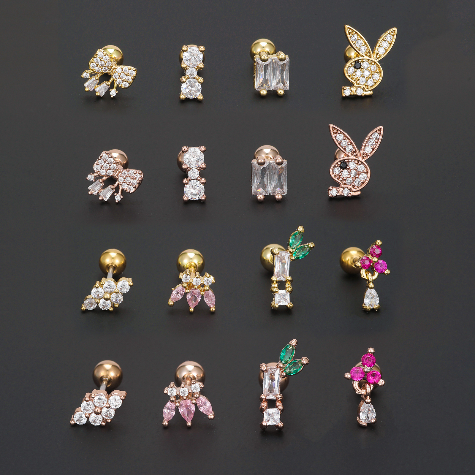 1 Piece Ig Style Simple Style Geometric Animal Plating Inlay Brass Zircon 18k Gold Plated White Gold Plated Ear Studs display picture 4