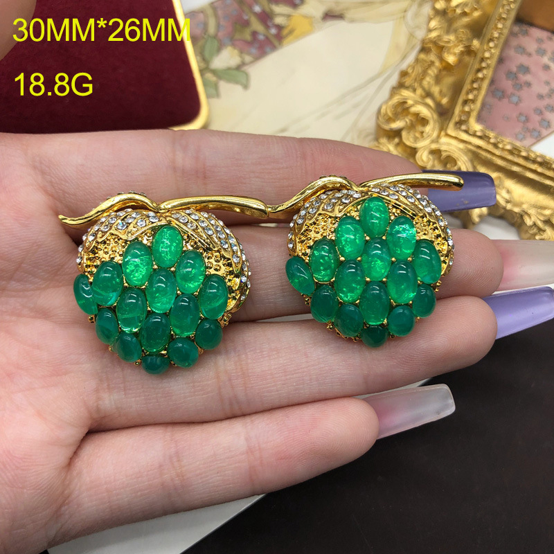 Retro Apple Alloy Plating Inlay Artificial Gemstones Zircon Women's Earrings Brooches display picture 4