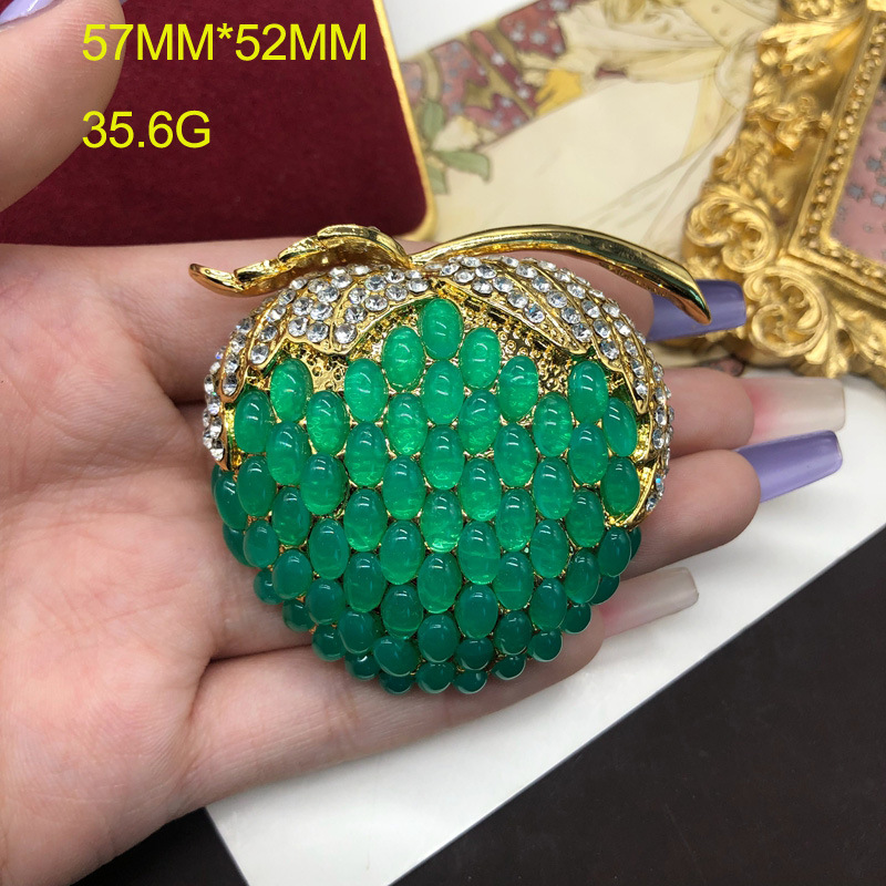 Retro Apple Alloy Plating Inlay Artificial Gemstones Zircon Women's Earrings Brooches display picture 5