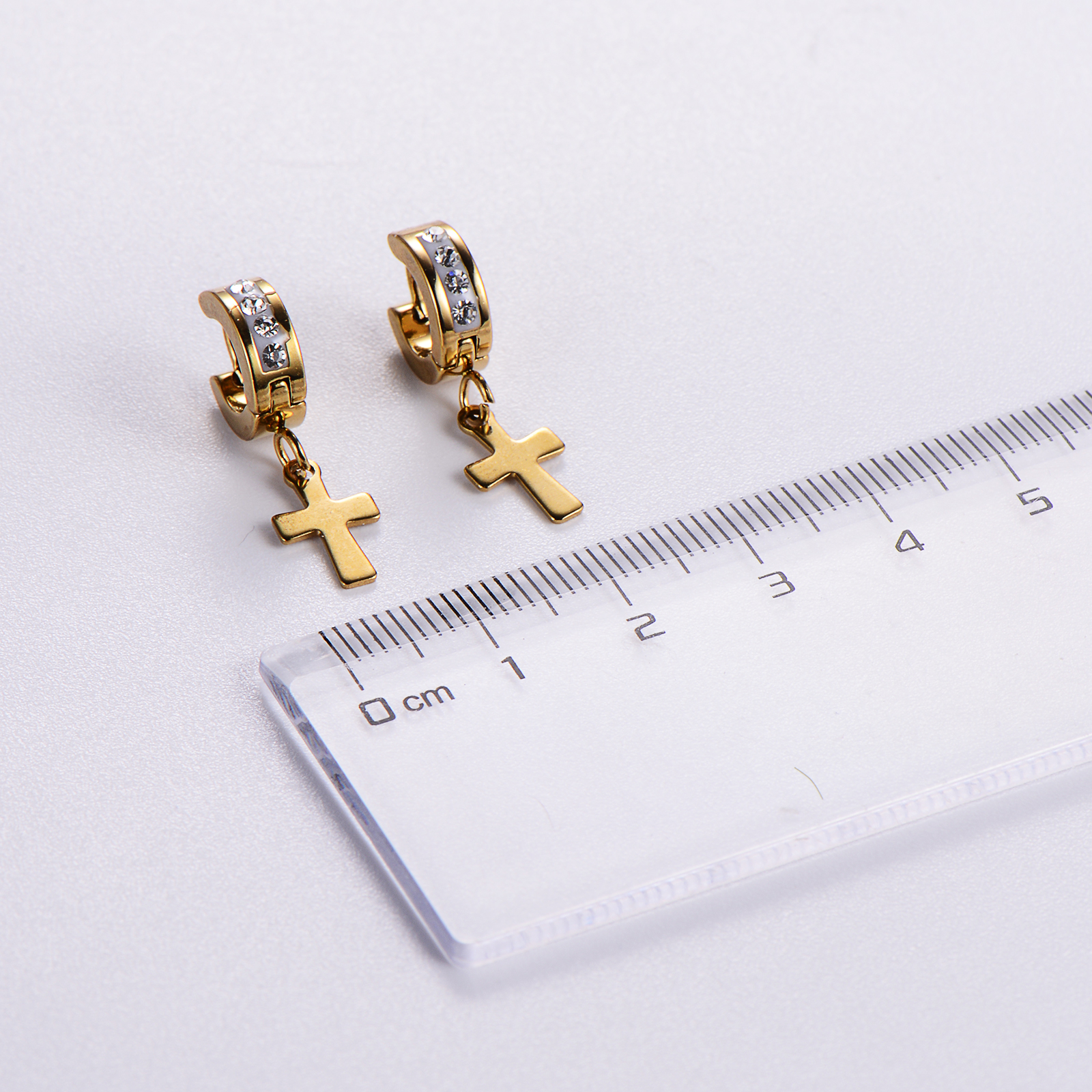 12 Pairs Casual Cross Plating Inlay Stainless Steel Zircon 18K Gold Plated Drop Earrings display picture 5