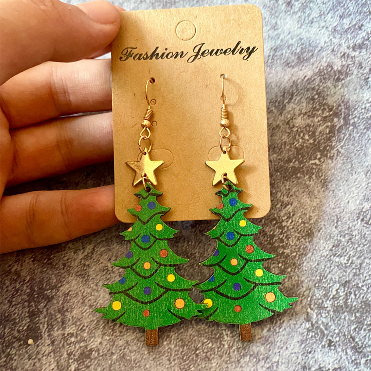 1 Pair Christmas Classic Style Streetwear Christmas Tree Wood Turquoise Drop Earrings display picture 2