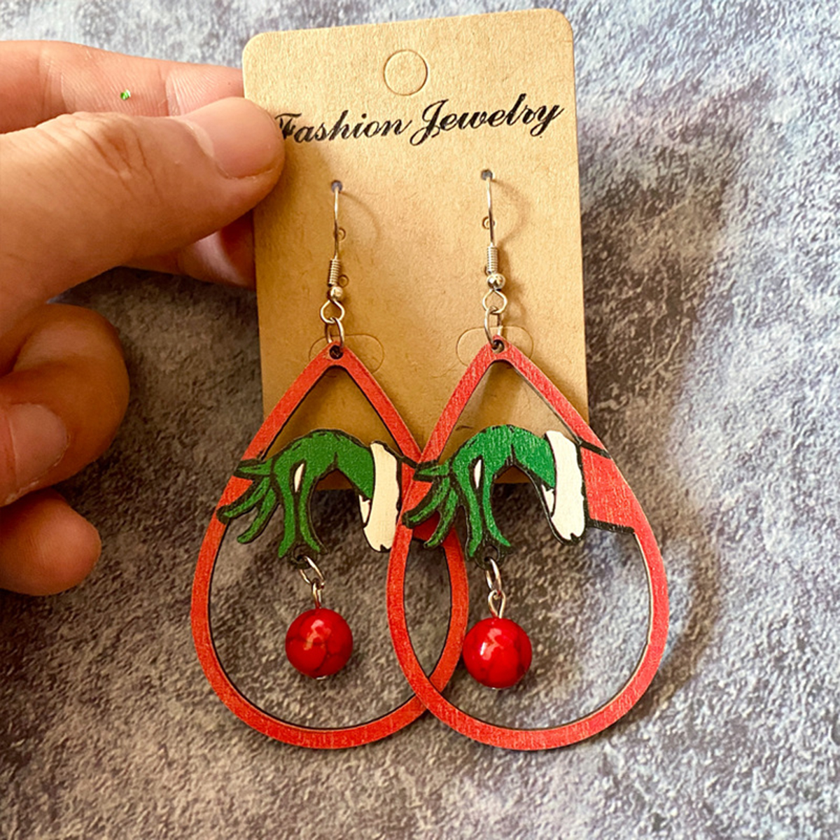 1 Pair Christmas Classic Style Streetwear Christmas Tree Wood Turquoise Drop Earrings display picture 3