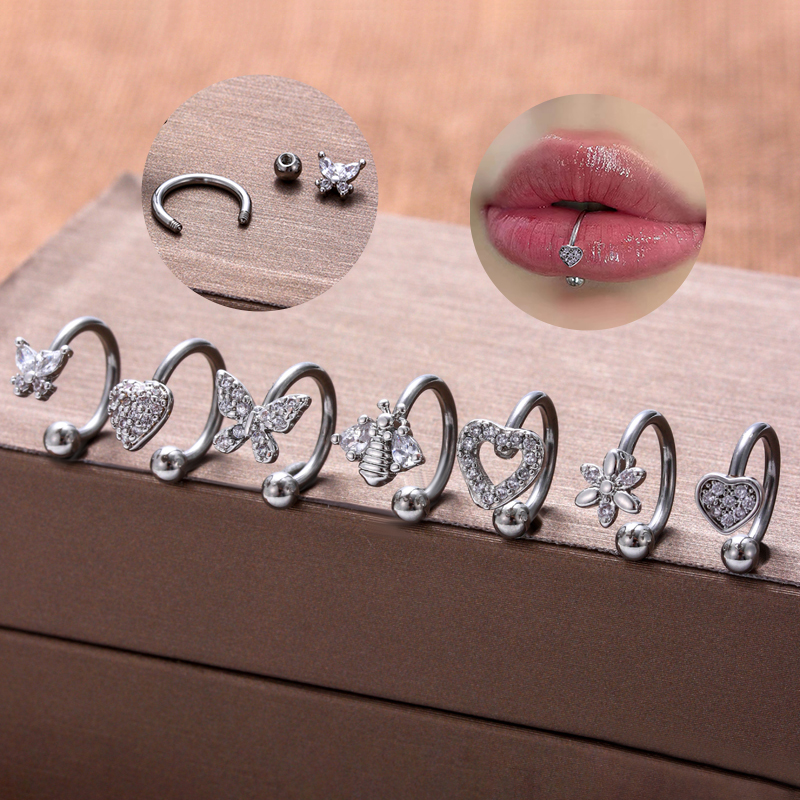 1 Piece Ear Cartilage Rings & Studs Simple Style Commute Heart Shape Flower Butterfly 316 Stainless Steel  Inlay Zircon display picture 1