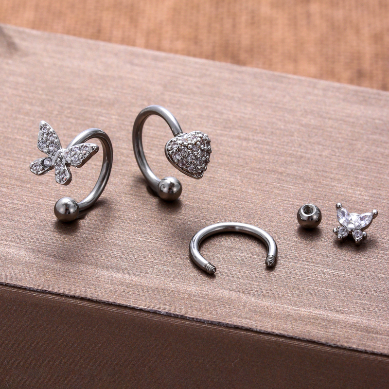 1 Piece Ear Cartilage Rings & Studs Simple Style Commute Heart Shape Flower Butterfly 316 Stainless Steel  Inlay Zircon display picture 2