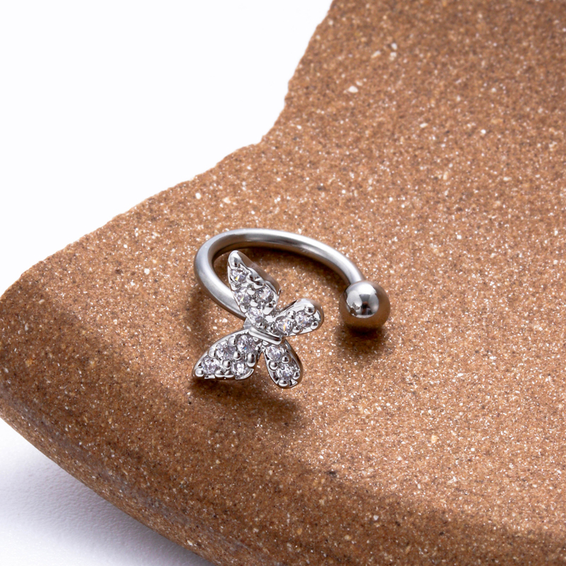 1 Piece Ear Cartilage Rings & Studs Simple Style Commute Heart Shape Flower Butterfly 316 Stainless Steel  Inlay Zircon display picture 8