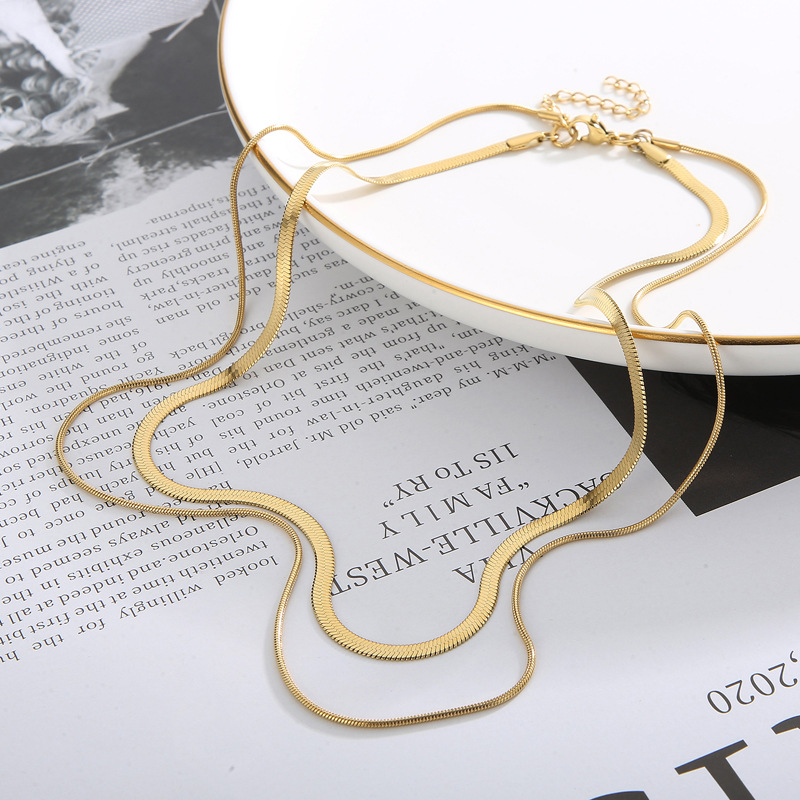Titan Stahl 18 Karat Vergoldet Einfacher Stil Klassischer Stil Überzug Farbblock Geschichtete Halskette display picture 2