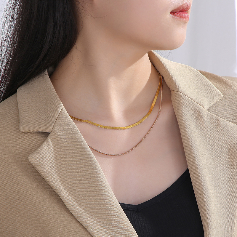 Titanium Steel 18K Gold Plated Simple Style Classic Style Plating Color Block Layered Necklaces display picture 6