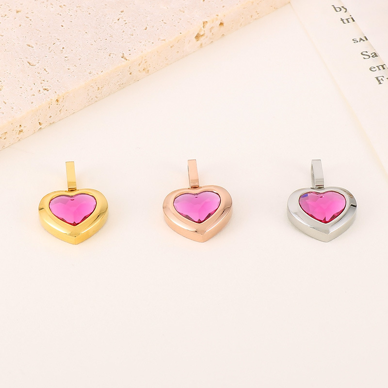 1 Piece Stainless Steel Rhinestones 18K Gold Plated Heart Shape display picture 3