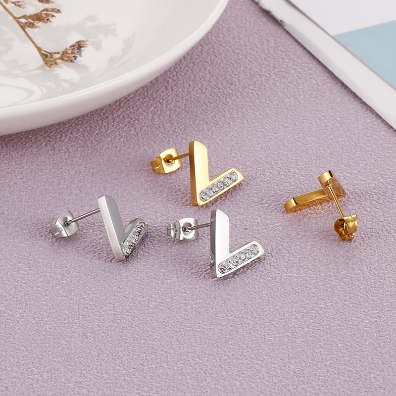 1 Piece Basic Triangle Plating Inlay Stainless Steel Rhinestones 18K Gold Plated Ear Studs display picture 3