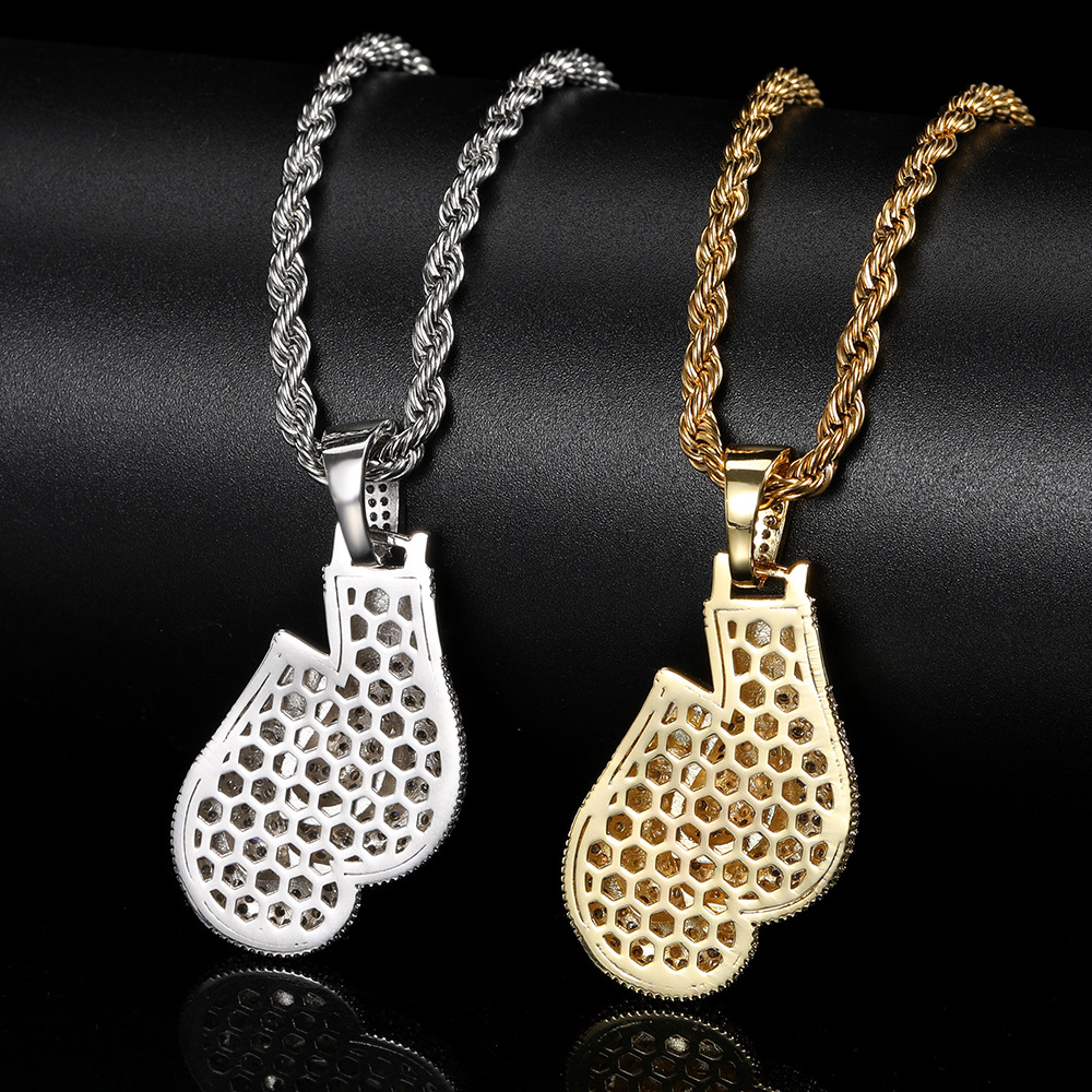 Hip-hop Boxing Gloves Copper Plating Inlay Zircon Gold Plated Men's Pendant Necklace display picture 3