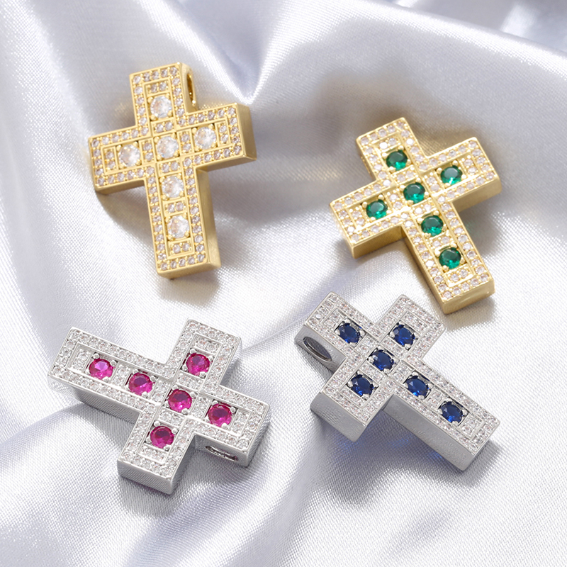 Hip-hop Retro Cross Copper Plating Inlay Zircon 18k Gold Plated Charms display picture 5