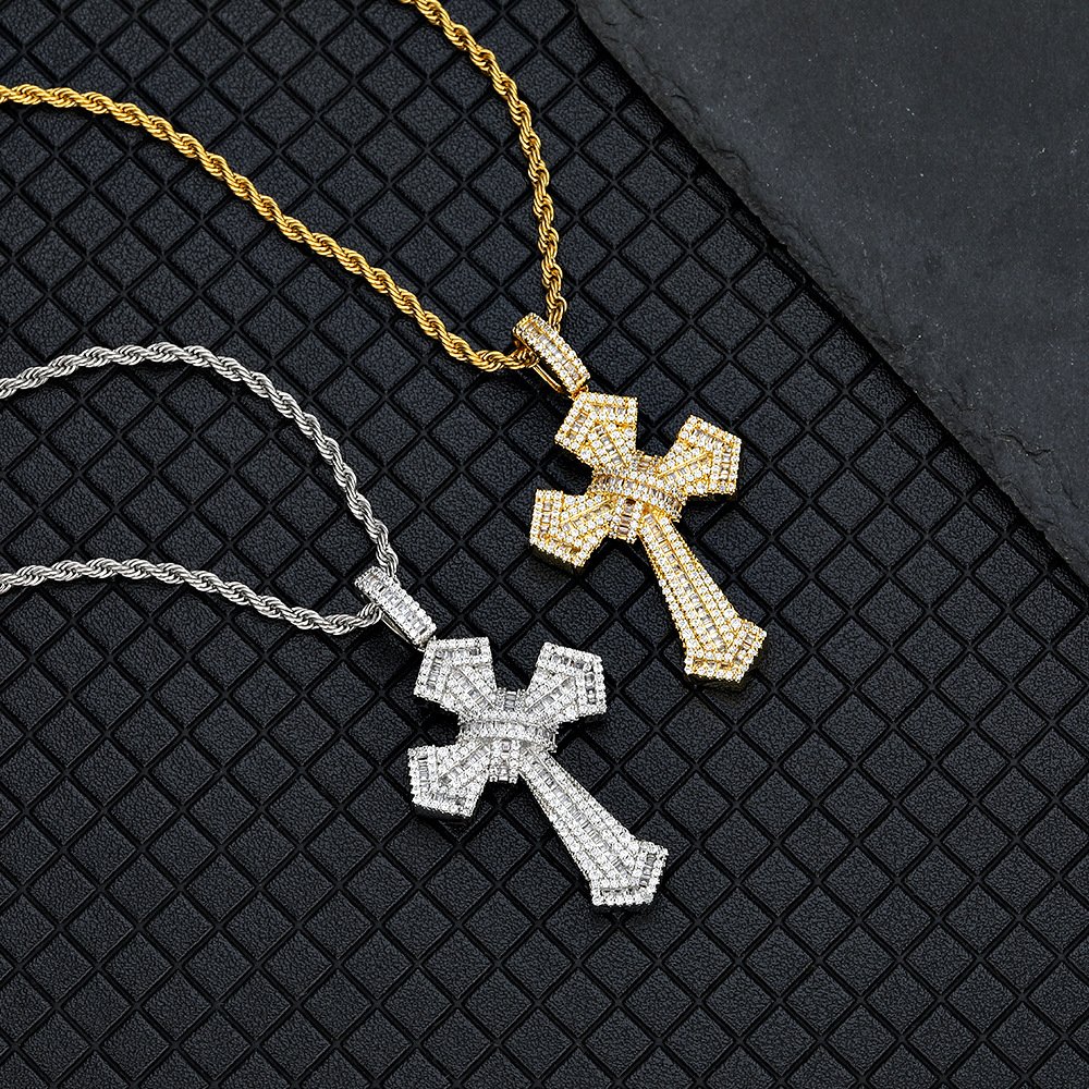 Hip-hop Cross Copper Plating Inlay Zircon Gold Plated Men's Pendant Necklace display picture 2