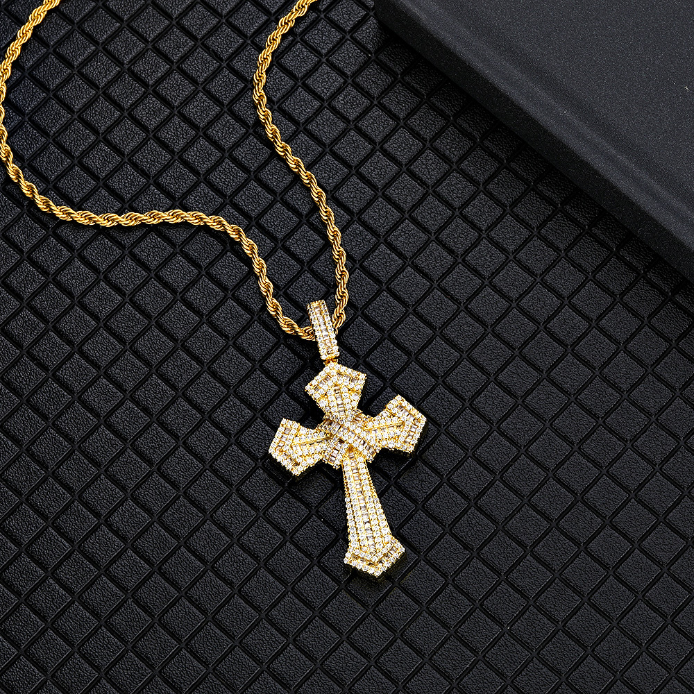 Hip-hop Cross Copper Plating Inlay Zircon Gold Plated Men's Pendant Necklace display picture 3