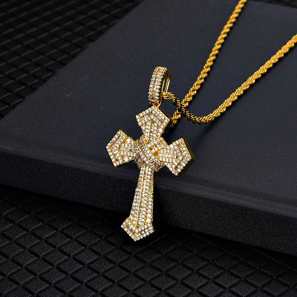 Hip-hop Cross Copper Plating Inlay Zircon Gold Plated Men's Pendant Necklace display picture 4