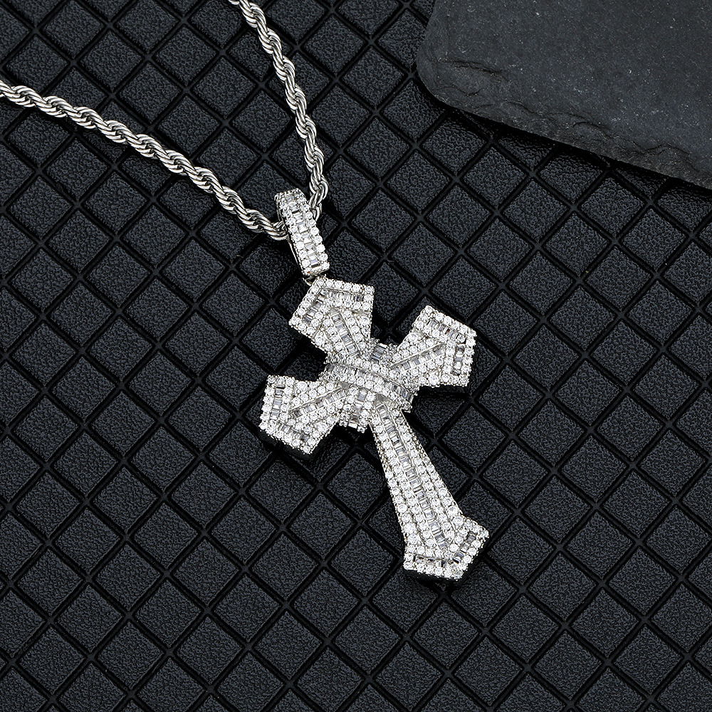 Hip-hop Cross Copper Plating Inlay Zircon Gold Plated Men's Pendant Necklace display picture 5