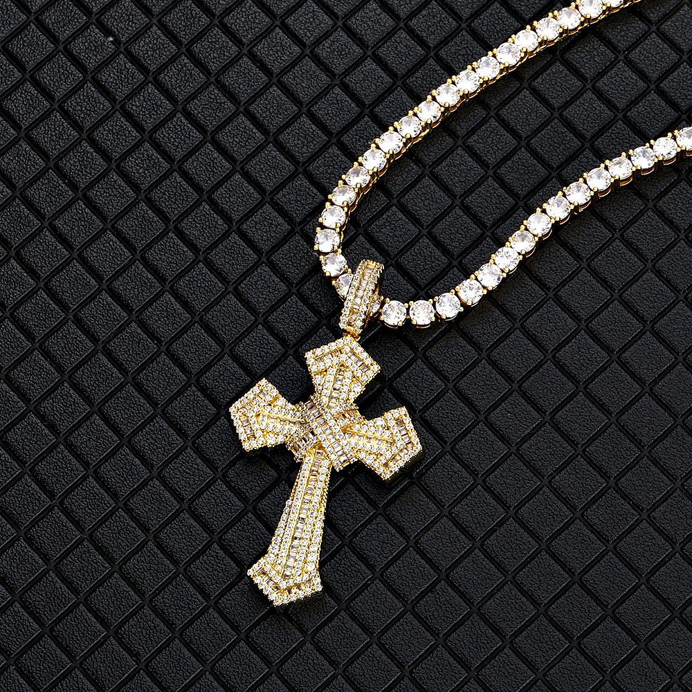 Hip-hop Cross Copper Plating Inlay Zircon Gold Plated Men's Pendant Necklace display picture 6