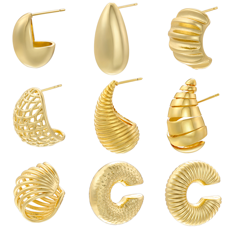 1 Pair Casual C Shape Spiral Stripe Plating Copper 18k Gold Plated Ear Studs display picture 30