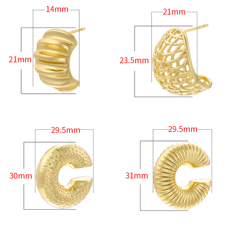 1 Pair Casual C Shape Spiral Stripe Plating Copper 18k Gold Plated Ear Studs display picture 32