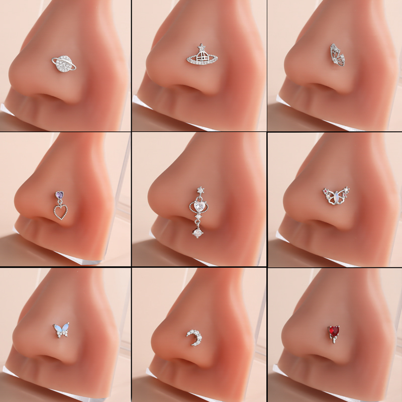 Classic Style Heart Shape Stainless Steel Copper Plating Inlay Zircon 18k Gold Plated Nose Studs display picture 1