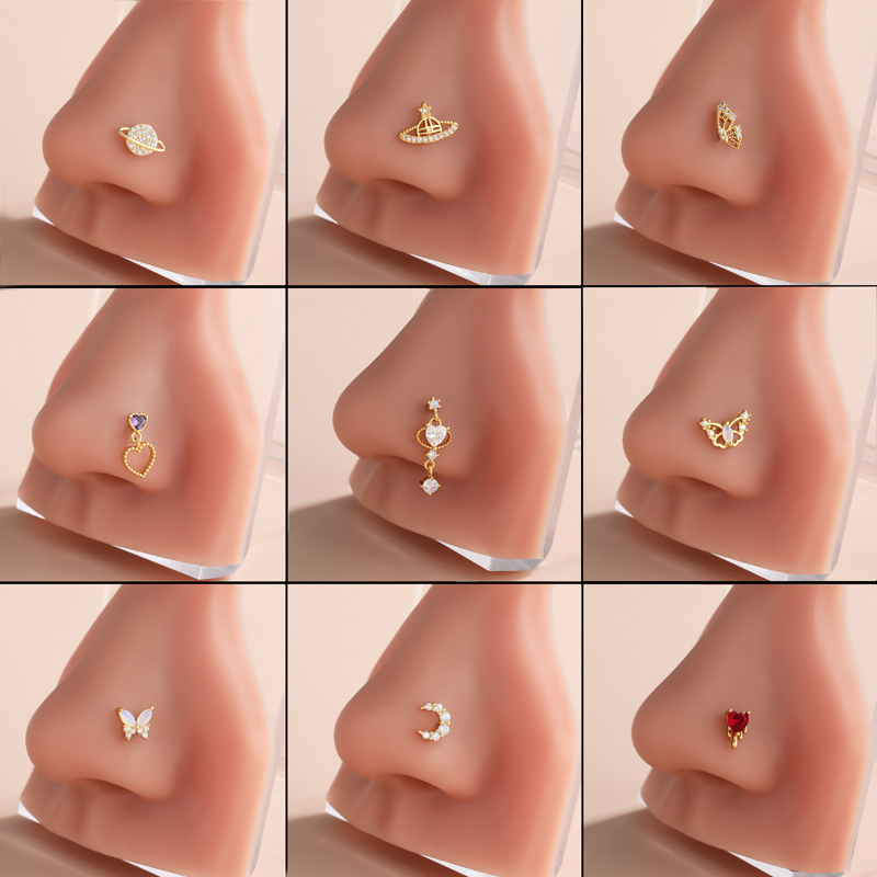 Classic Style Heart Shape Stainless Steel Copper Plating Inlay Zircon 18k Gold Plated Nose Studs display picture 2