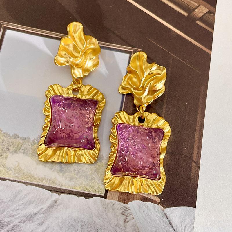 1 Pair Vintage Style Rectangle Plating Alloy Resin Drop Earrings display picture 5