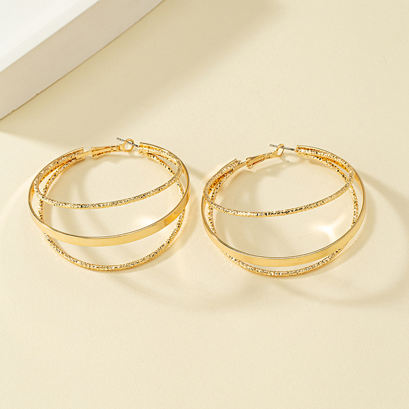 1 Pair Rock Romantic Classic Style Circle Layered Plating Alloy Ferroalloy 14k Gold Plated Hoop Earrings display picture 5