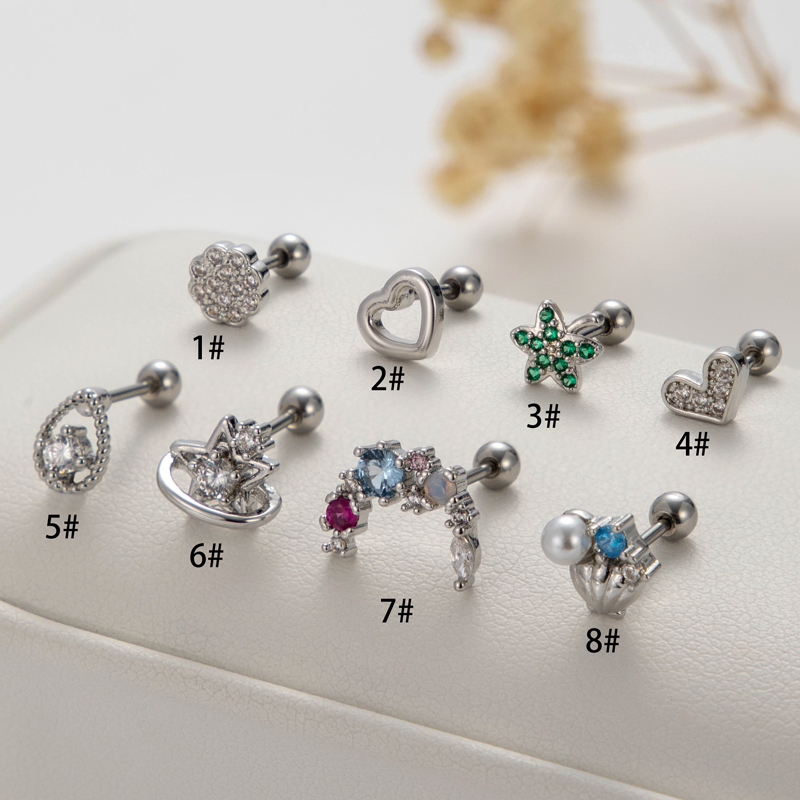 1 Piece Ear Cartilage Rings & Studs Vintage Style French Style Simple Style Leaves Water Droplets Heart Shape 316 Stainless Steel  Copper Plating Inlay Pearl Zircon display picture 18