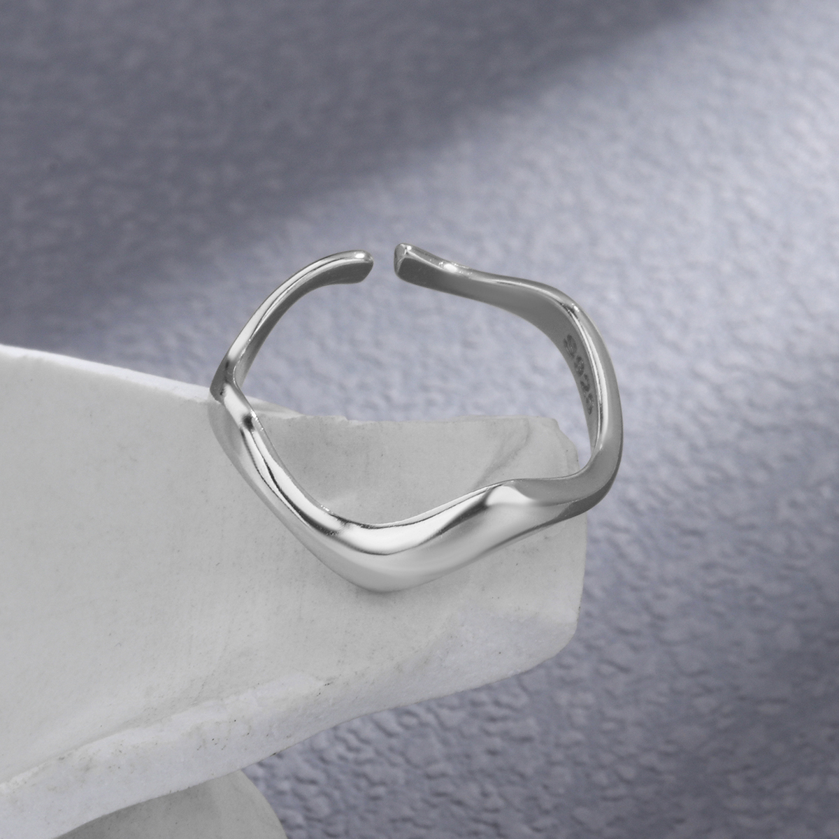 Ig Style Simple Style Waves Solid Color Sterling Silver Plating Open Rings display picture 2
