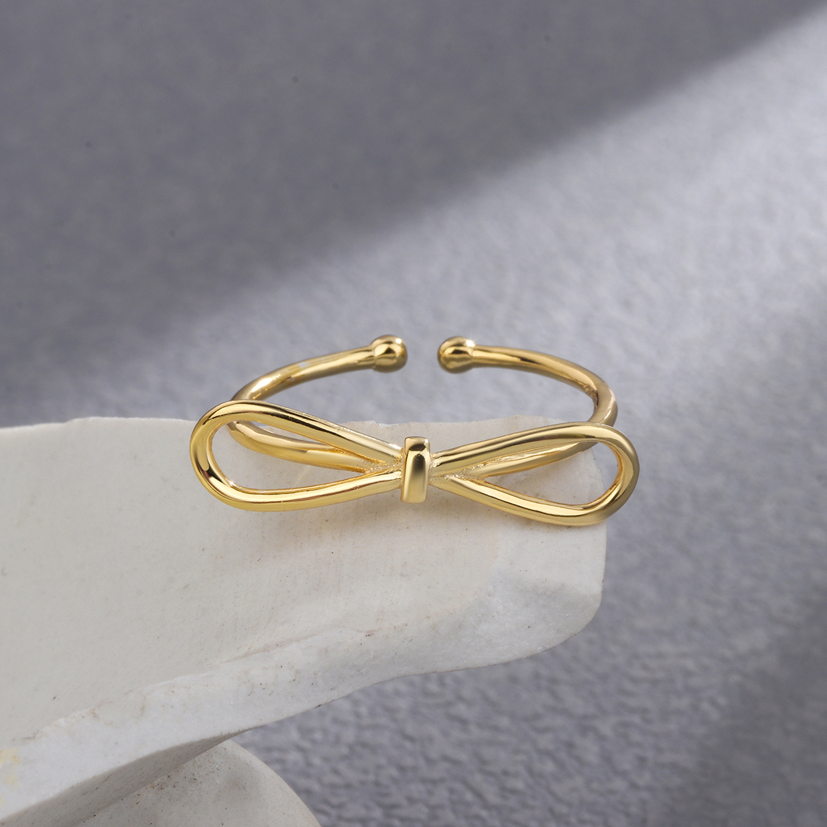 Lady Simple Style Circle Bow Knot Sterling Silver Plating Gold Plated Open Rings display picture 1