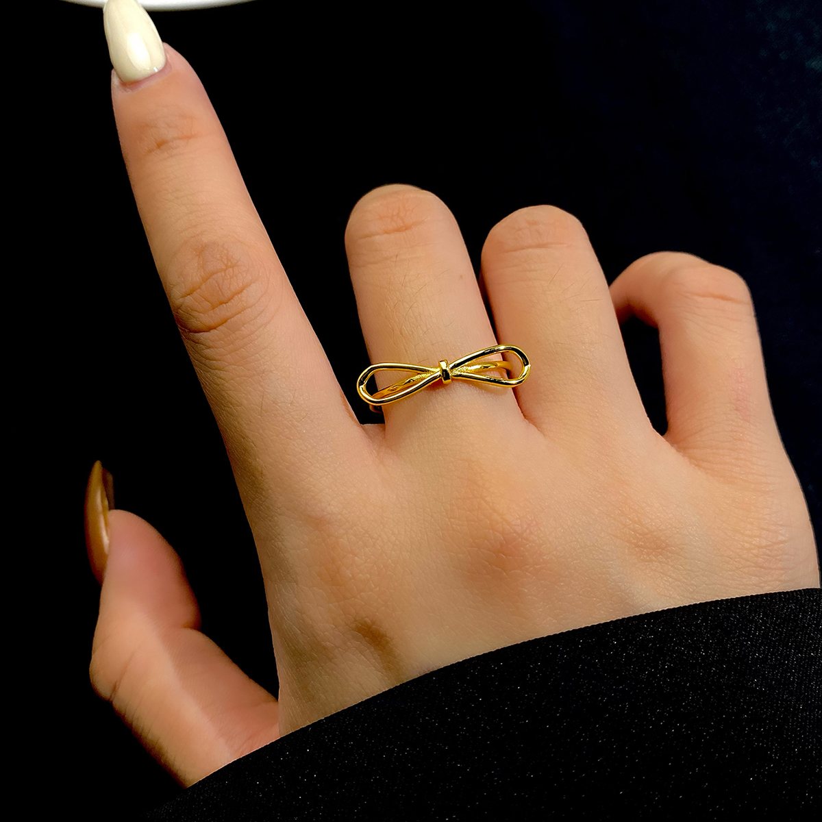 Lady Simple Style Circle Bow Knot Sterling Silver Plating Gold Plated Open Rings display picture 5