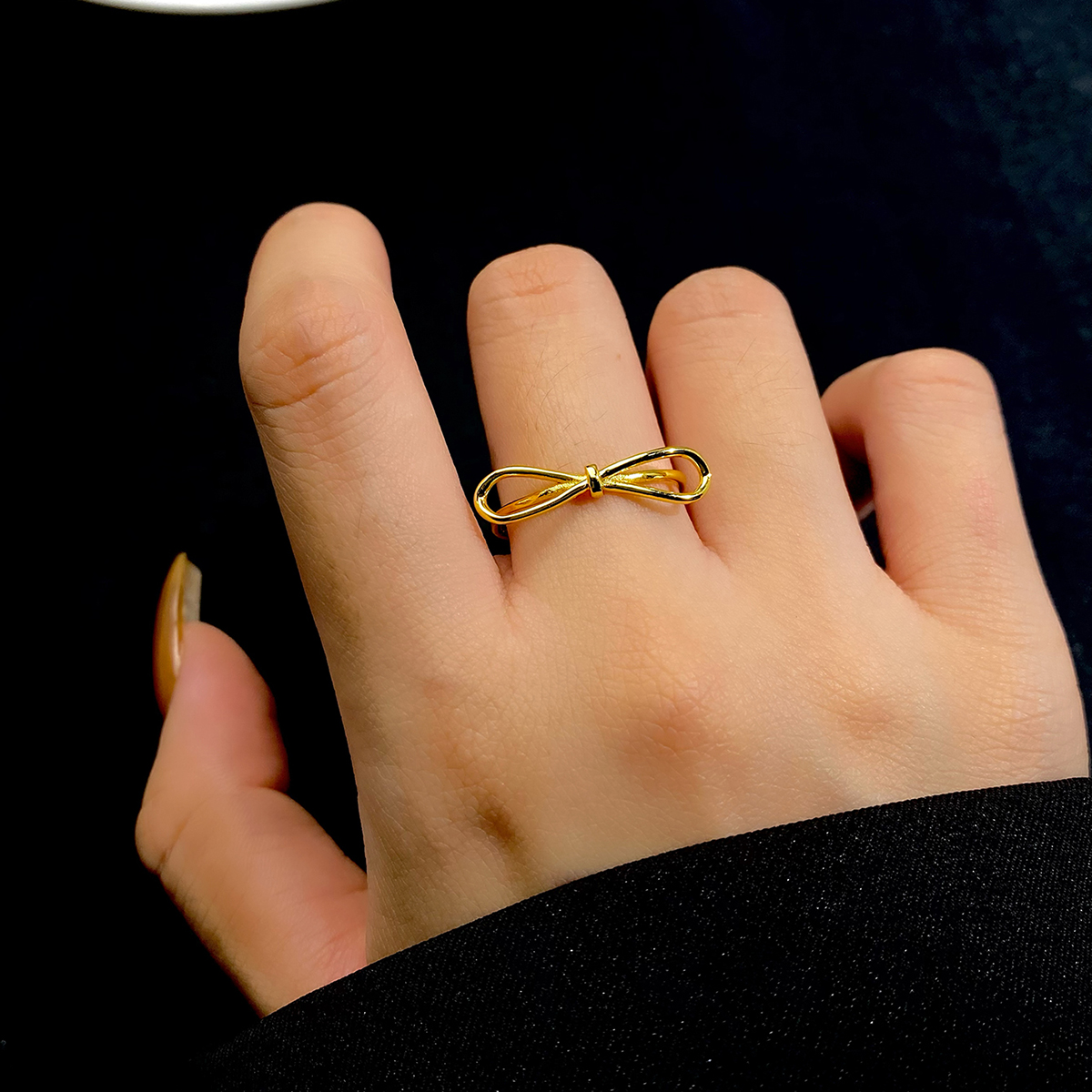 Lady Simple Style Circle Bow Knot Sterling Silver Plating Gold Plated Open Rings display picture 4