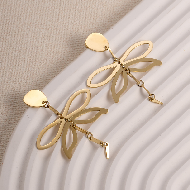 1 Pair Elegant Vacation Modern Style Dragonfly Plating 304 Stainless Steel 14K Gold Plated Drop Earrings display picture 1