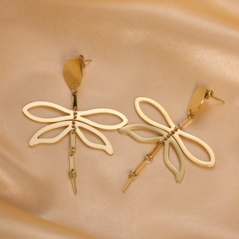 1 Pair Elegant Vacation Modern Style Dragonfly Plating 304 Stainless Steel 14K Gold Plated Drop Earrings display picture 3