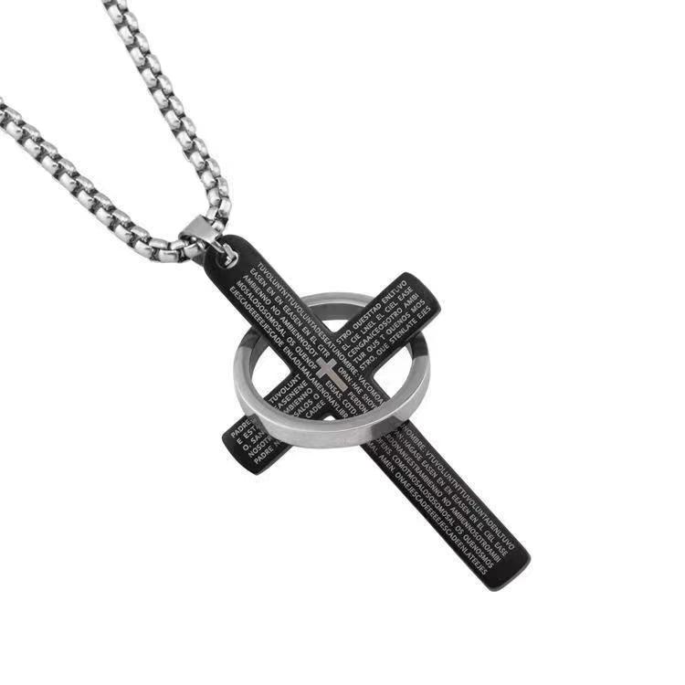 Vintage Style Exaggerated Simple Style Cross Stainless Steel Plating Silver Plated Necklace display picture 2