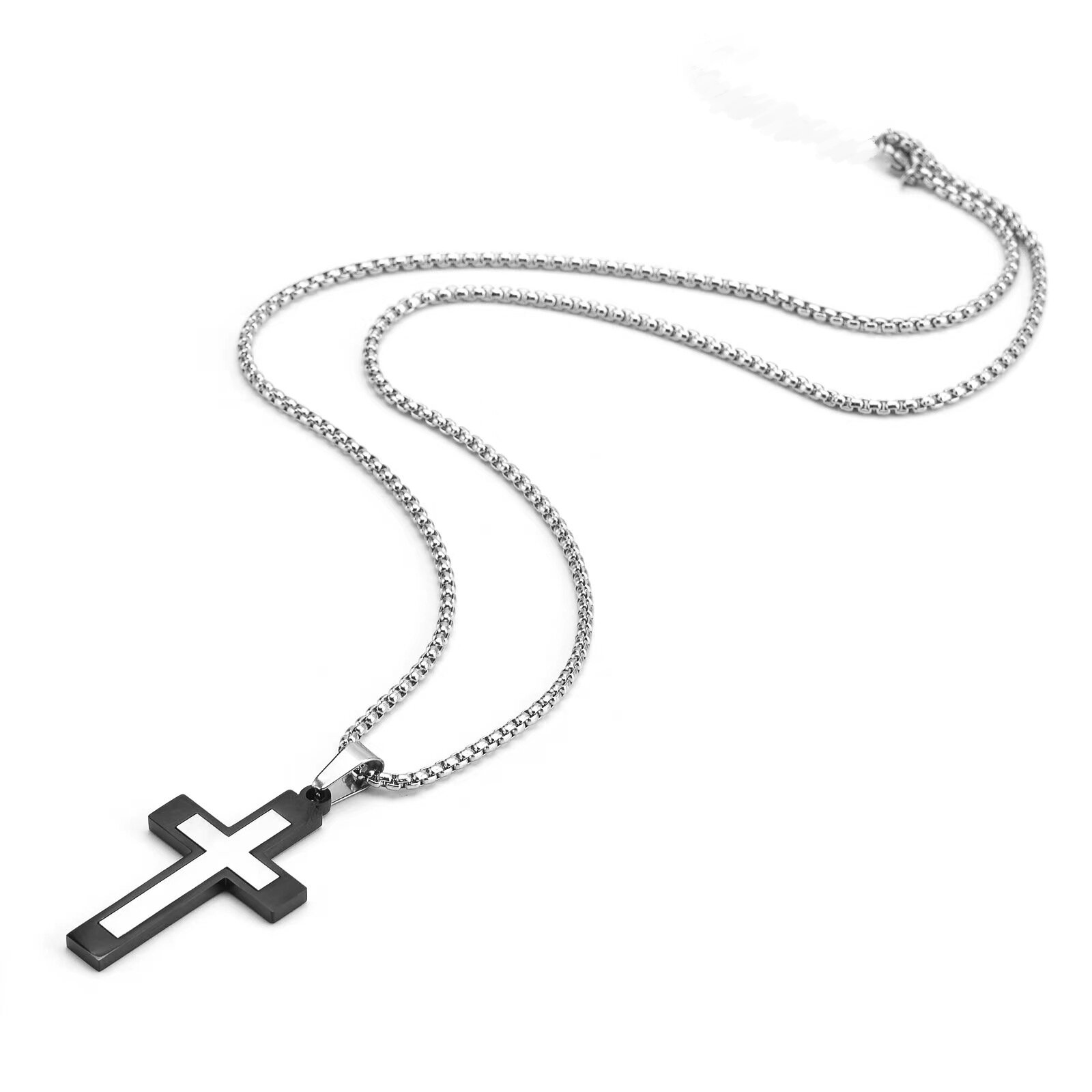 Vintage Style Exaggerated Simple Style Cross Stainless Steel Plating Silver Plated Necklace display picture 7