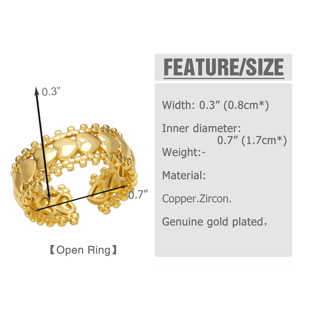 Ig-stil Einfacher Stil Runden Herzform Kupfer Überzug Inlay Zirkon 18 Karat Vergoldet Offener Ring display picture 1