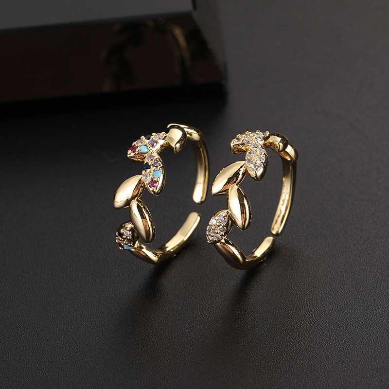 Simple Style Leaves Copper Gold Plated Zircon Open Rings In Bulk display picture 1