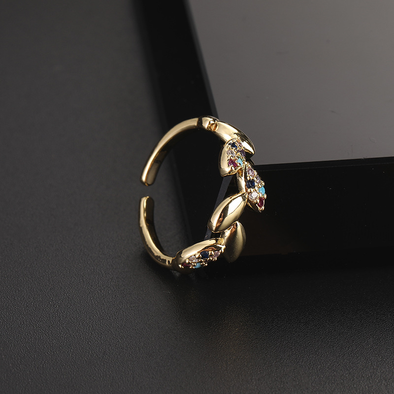 Einfacher Stil Blätter Kupfer Vergoldet Zirkon Offener Ring In Masse display picture 3