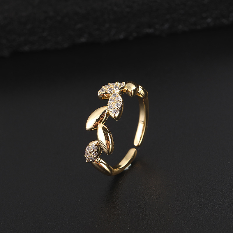 Einfacher Stil Blätter Kupfer Vergoldet Zirkon Offener Ring In Masse display picture 4