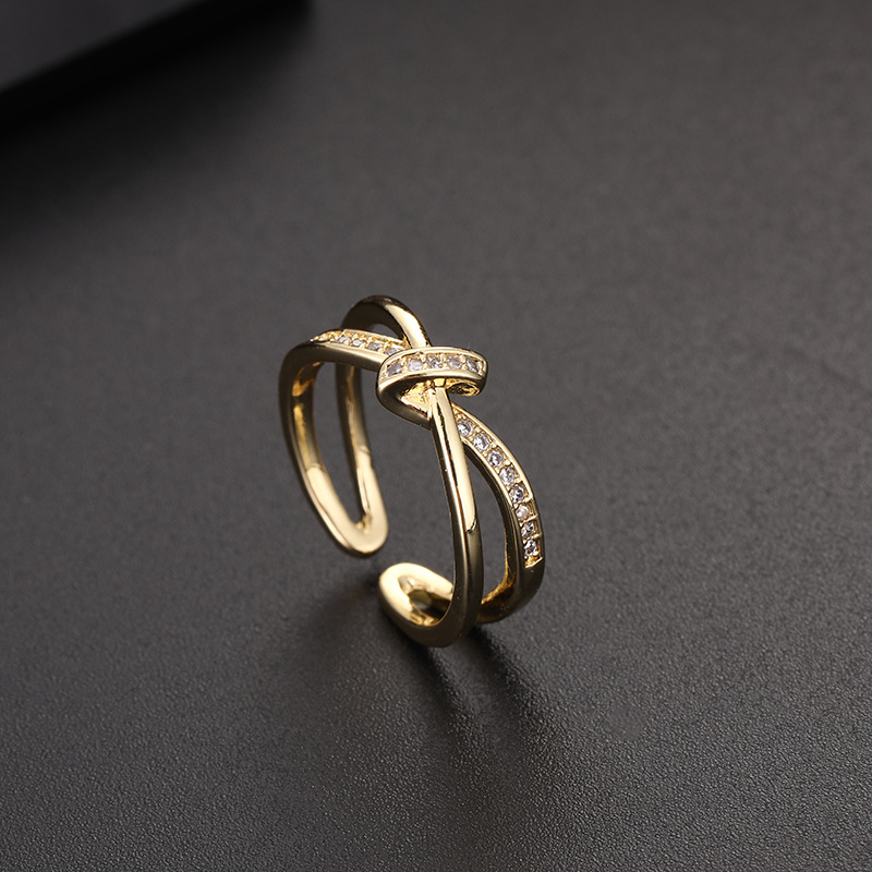 Einfacher Stil Geometrisch Kupfer Vergoldet Zirkon Offener Ring In Masse display picture 2