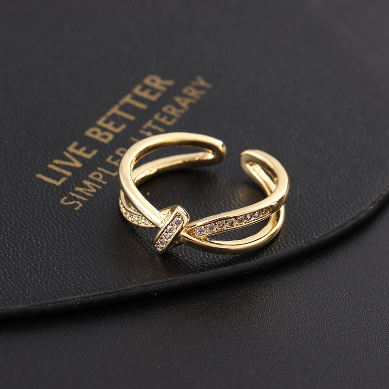 Einfacher Stil Geometrisch Kupfer Vergoldet Zirkon Offener Ring In Masse display picture 3