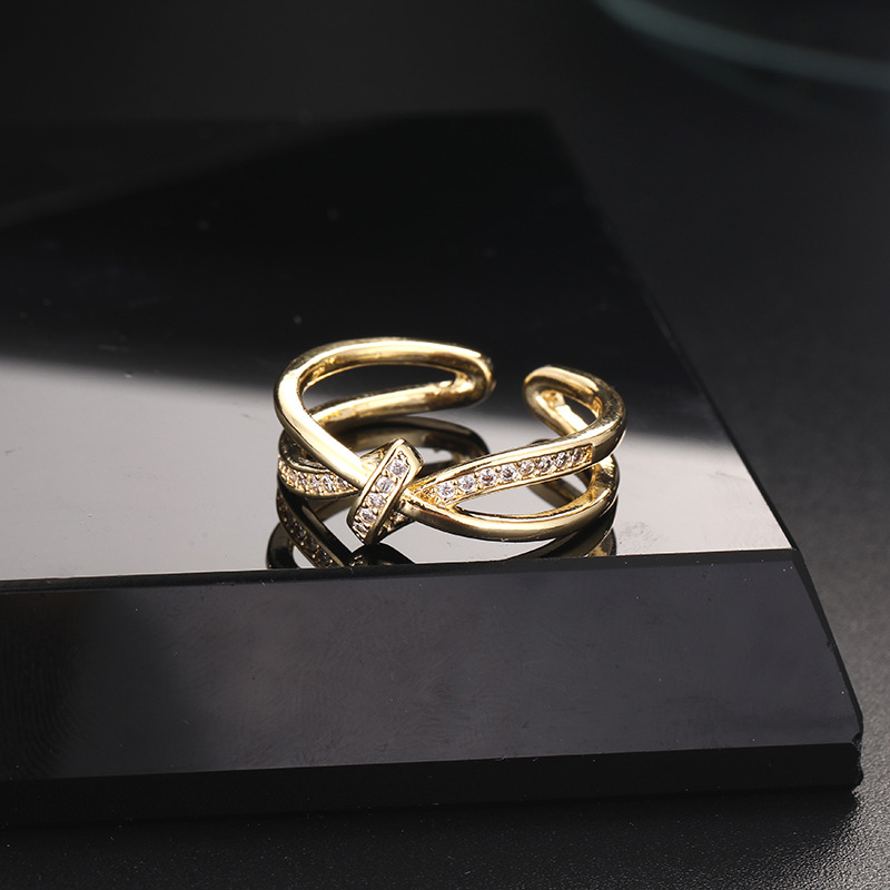 Einfacher Stil Geometrisch Kupfer Vergoldet Zirkon Offener Ring In Masse display picture 4