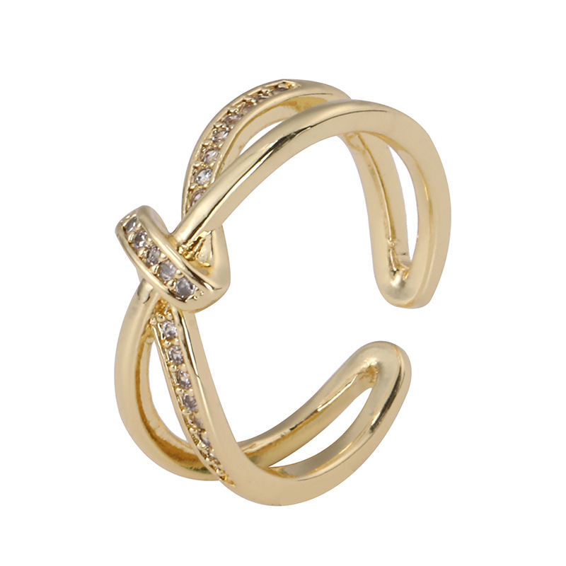 Einfacher Stil Geometrisch Kupfer Vergoldet Zirkon Offener Ring In Masse display picture 5