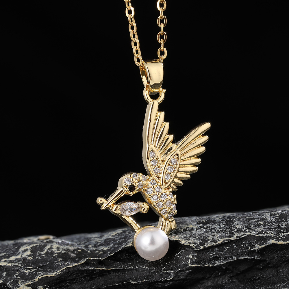 Sweet Simple Style Bird Copper Gold Plated Zircon Pendant Necklace In Bulk display picture 5