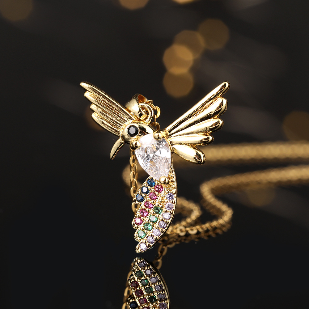 Süss Einfacher Stil Vogel Kupfer Vergoldet Zirkon Halskette Mit Anhänger In Masse display picture 7