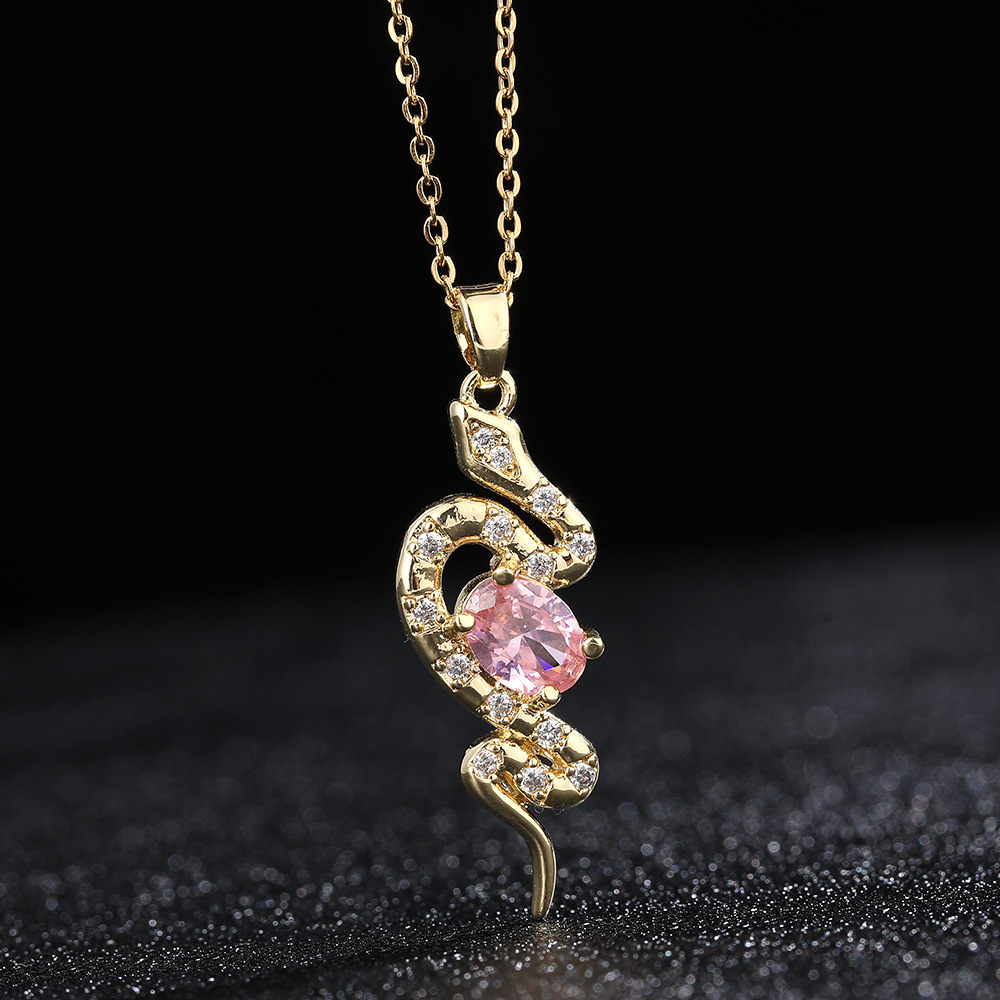Casual Retro Simple Style Snake Copper Plating Inlay Zircon Gold Plated Pendant Necklace display picture 4