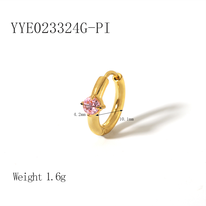 1 Pair IG Style Solid Color Plating Inlay 304 Stainless Steel Zircon 18K Gold Plated Hoop Earrings display picture 11